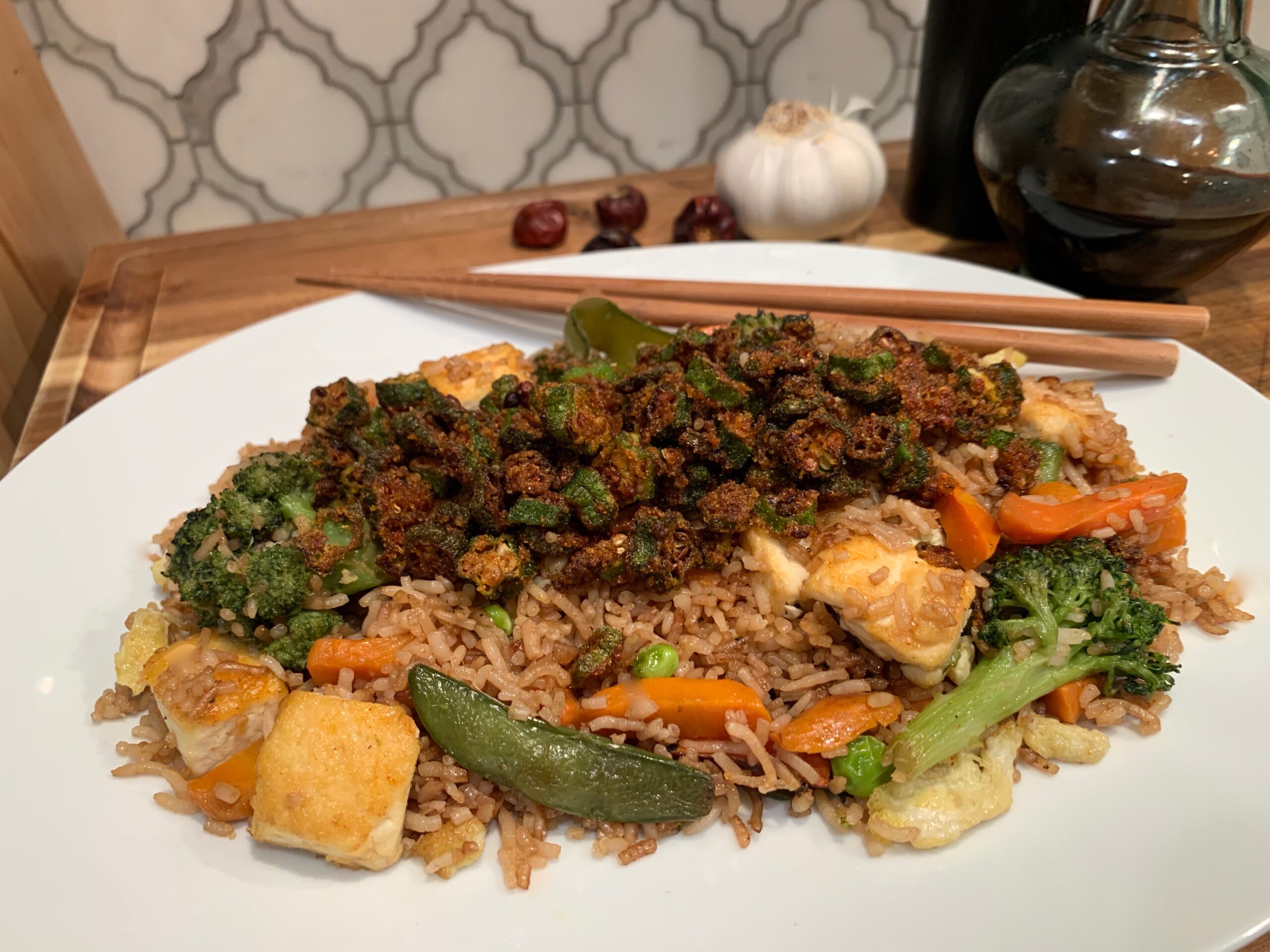 Tofu Fried Rice With Crispy Okra