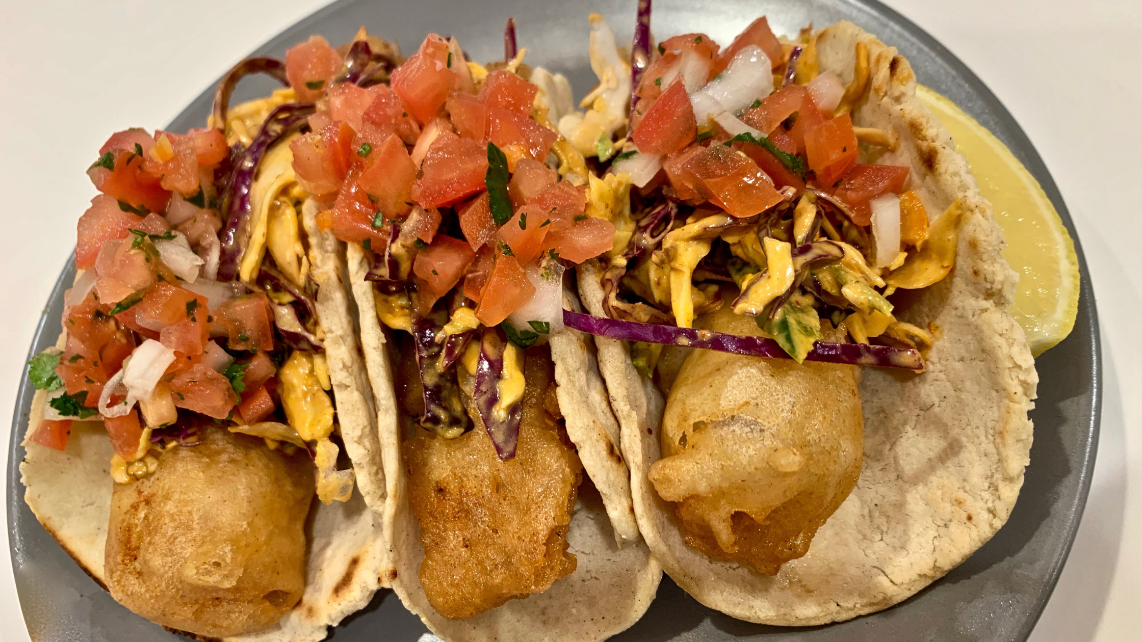 Fish Tacos with Chipotle Crema Slaw